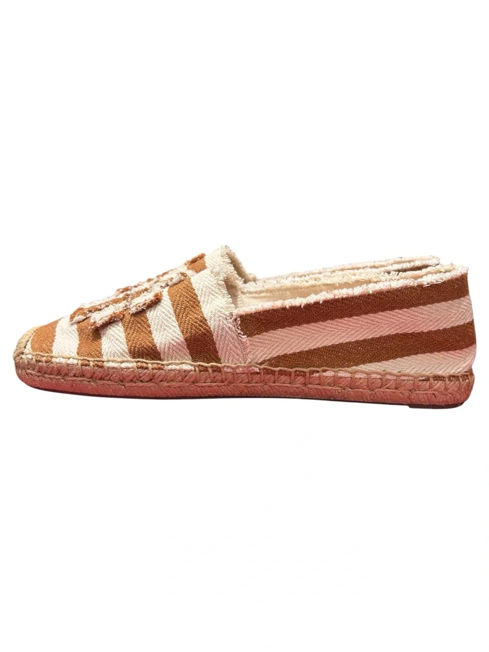 Tory Burch NWOT Fray Stripe Espadrille Flats Tan & White Shoes Womens Size US 8